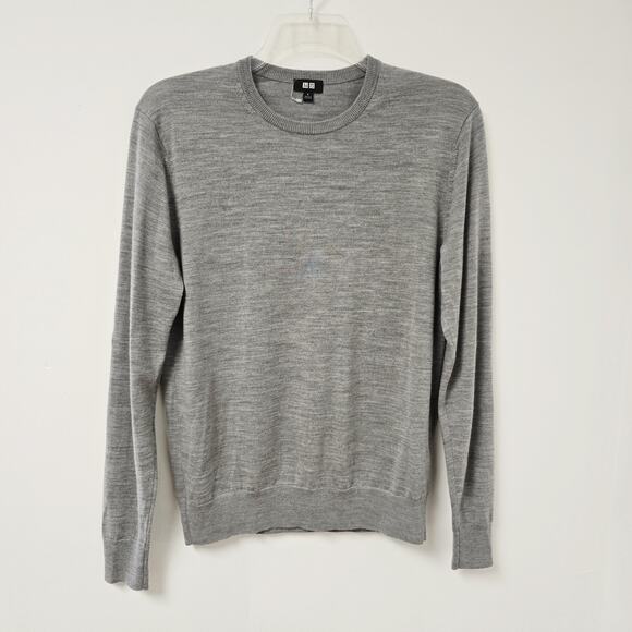 Uniqlo Sweater Small Mens Crewneck Gray 100% Wool Long Sleeve Casual Career - Picture 1 of 9